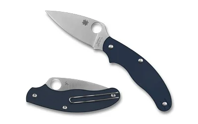 Spyderco UK Penknife G-10 2.95in Blue, blue folding knife shown open and closed
