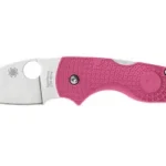 SPYDERCO Lil Native LW folding knife, open side view with pink handle and silver blade