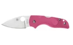 SPYDERCO Lil Native LW folding knife, open side view with pink handle and silver blade