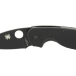 SPYDERCO EFFICIENT G-10 BLACK PLAINE open black folding knife, side view with plain-edge blade