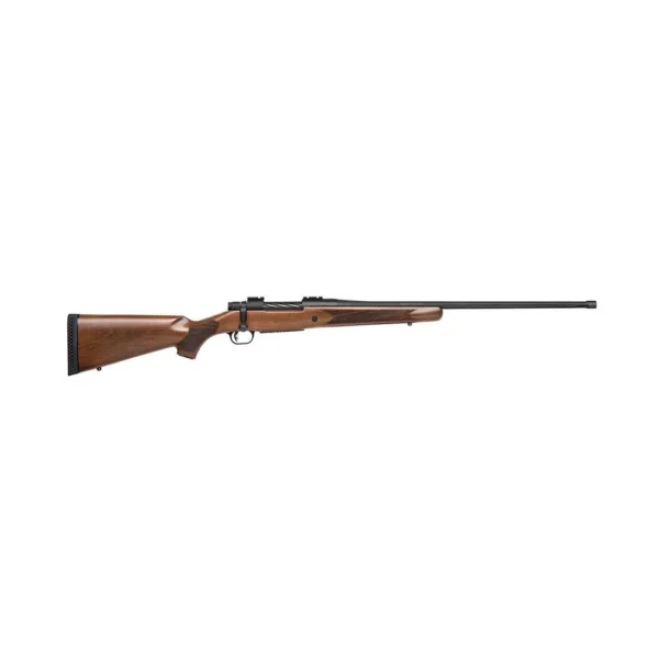 Mossberg Patriot Walnut Rifle, right-side view with brown wood stock and black barrel