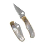 Spyderco Bug nickel silver abalone folding knife, open and closed side views