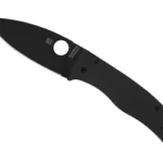 Spyderco Bodacious black folding knife, side view with open black blade and round thumb hole
