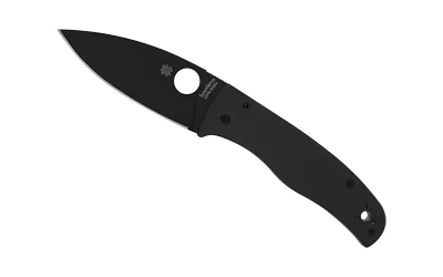 Spyderco Bodacious black folding knife, side view with open black blade and round thumb hole