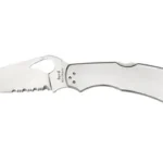 SPYDERCO BYRD CARA CARA 3.75-inch COMBO open knife, right side, silver handle and partially serrated blade