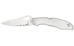 SPYDERCO BYRD CARA CARA 3.75-inch COMBO open knife, right side, silver handle and partially serrated blade