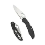 SPYDERCO BYRD CARA CARA 3.75-inch CMBO black knife shown open and closed with pocket clip