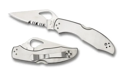 SPYDERCO BYRD MEADOWLARK 2 2.93-inch silver knife shown open and closed with pocket clip