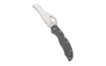 SPYDERCO GOONEY 3.44-inch GRAY open knife, angled right-side view, black handle and serrated blade