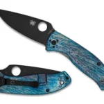 Spyderco Tenacious Ti Disry black and blue folding knife, open and closed right-side views