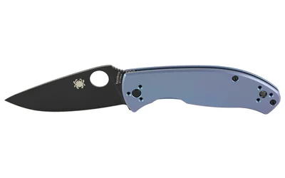Spyderco Tenacious Ti blue and black folding knife, left side open with black blade