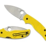 SPYDERCO SAGE 5 LW SALT yellow folding knife shown open and closed with pocket clip
