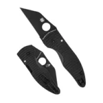 SPYDERCO MICROJIMBO SALT black folding knife, open and folded views with black blade and thumb hole