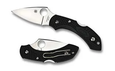 Spyderco Dragonfly2 Black FRN Plain folding knife shown open and closed with silver blade