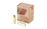 BARNES PIONEER, tan ammunition box with two upright and one horizontal brass cartridges