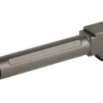 TRUE PREC BBL FOR RUG RXM black barrel, angled front and side view with threaded muzzle