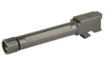 TRUE PREC BBL FOR RUG RXM black barrel, angled front and side view with threaded muzzle
