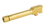 True Precision barrel for Ruger RXM, gold-colored side view with threaded muzzle