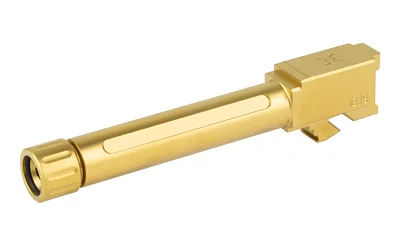True Precision barrel for Ruger RXM, gold-colored side view with threaded muzzle
