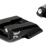 Trijicon NS S&W M&P 3 Dot sights, black front and rear sight set in angled view