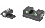 TRIJICON NS XD 9/40/45/357 black front and rear sights with green dot outlines, angled views