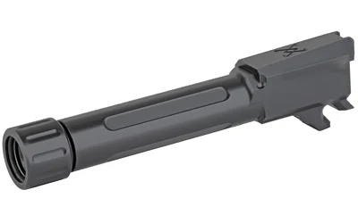TRUE PREC P365 barrel black DLC, angled side view with threaded muzzle and fluted sides