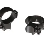 BURRIS HIGH 1-inch .22 RNGS, black steel ring pair viewed from the front and side