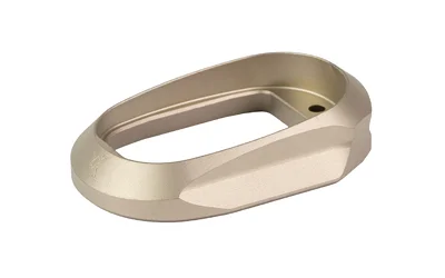 TRUE PREC MAGWELL FOR P365 FUSE FDE tan magwell, angled top view with rounded rectangular opening