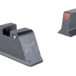TRIJICON SUP NS FOR GRN GLK 17 OF/BR black rear and front sights, angled view with orange front dot