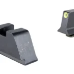 TRIJICON SUP NS FOR GRN GLK 17 YF/MR black rear and front sights, angled view with yellow front dot