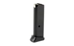 Walther PPK magazine, black front angled view with metal feed lips and extended base