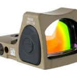 TRIJICON DUAL DEFENSE FDE M17/18 B&T tan reflex sight, front-right view with multicolor lens