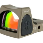 TRIJICON DUAL DEFENSE M17/18 FDE tan reflex sight, angled front-right view with multicolor lens