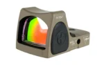 TRIJICON DUAL DEFENSE M17/18 FDE tan reflex sight, angled front-right view with multicolor lens