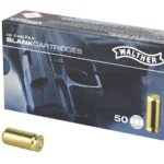 Umarex UMX Walther blanks, blue box with two brass cartridges displayed in front
