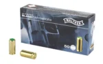 Umarex UMX Walther blanks, blue box with two brass cartridges displayed in front