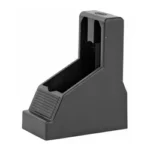ADCO SUPER THUMB LOADER DBL STK 9/40 black, angled front view with open top and ribbed pad