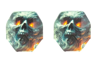 primary-12037 AXIL MX CSTM+ Apocalypse, two multicolor skull-pattern plates in front view