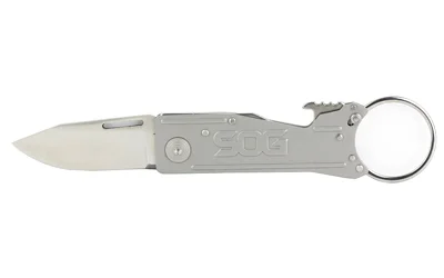 primary-12047 SOG KEYTON SATIN 1.8 silver folding keychain knife with open blade and round key ring