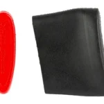 KICK-EEZ Slip On Recoil Pad LRG BLK, black sleeve beside red oval pad, angled view