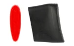 KICK-EEZ Slip On Recoil Pad LRG BLK, black sleeve beside red oval pad, angled view