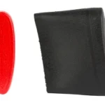KICK-EEZ Slip On Recoil Pad medium black, angled view beside red oval insert