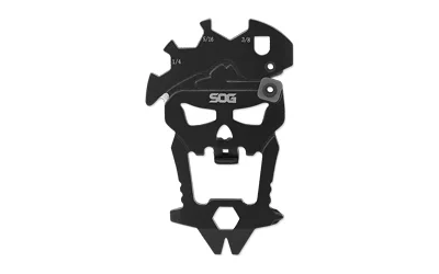 SOG MACV TOOL BLACK, front view of skull-shaped multitool with cutouts and hex opening