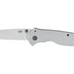 SOG Flash FL Silver open knife side view with satin blade and textured silver handle