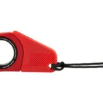 SOG Rapid Rescue Red side view with red body, circular cutter opening and black wrist cord