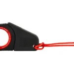 SOG Rapid Rescue Black and Red side view with black body, red cutter ring and red wrist cord