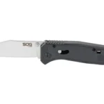 SOG Flare Satin Straight Black open knife side view with satin blade and black handle