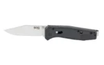 SOG Flare Satin Straight Black open knife side view with satin blade and black handle