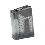 Lancer L5AWM Gen2 magazine, translucent smoke angled side view with black baseplate