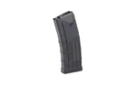LANCER L5AWM GEN2 magazine, black front angled view with translucent ribbed body